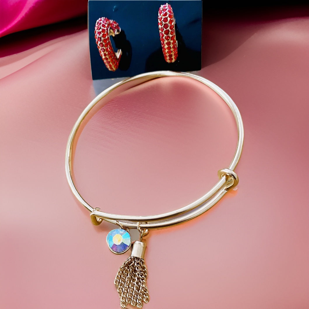 Hearts and Love Gold Hoop Earrings with Bling Bracelet