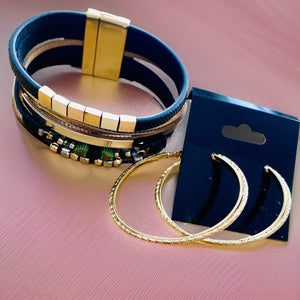 Tribal Magnetic Bracelet with Gold Hoop Earrings