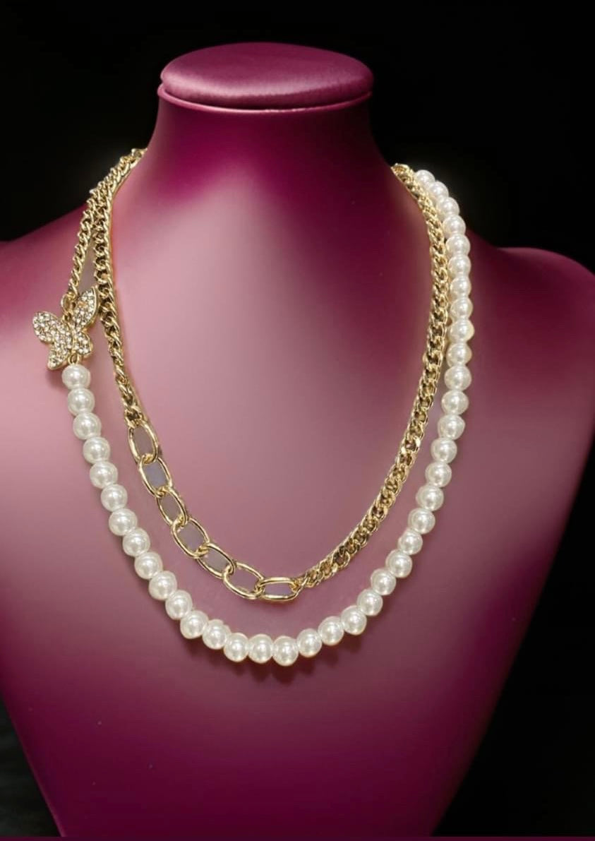 Designer Pearl and Golden Necklace Set