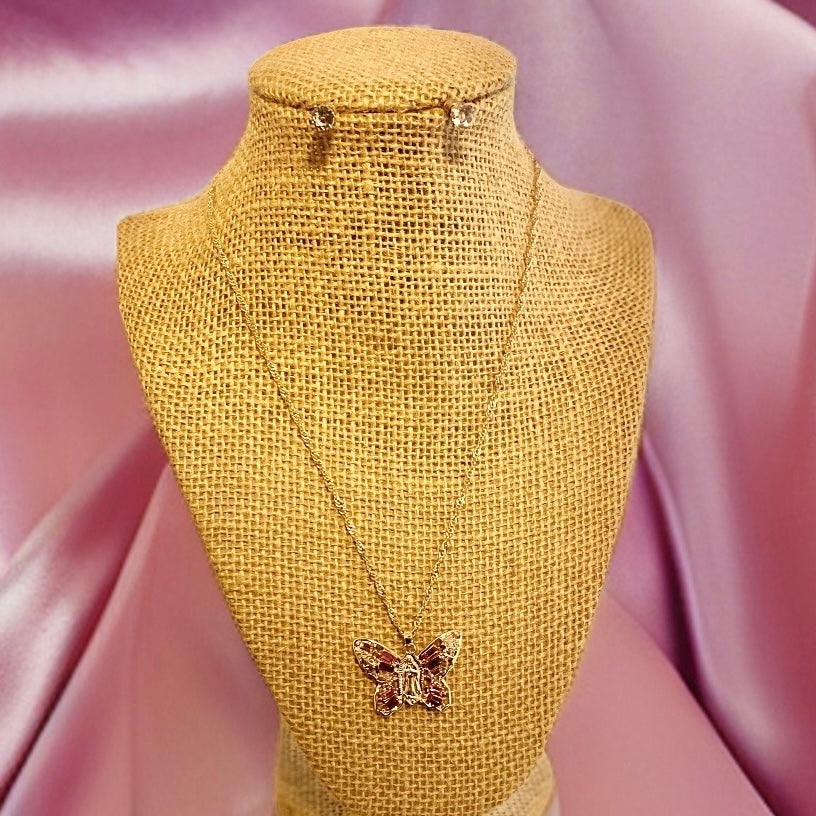Pinky Butterfly Necklace Set