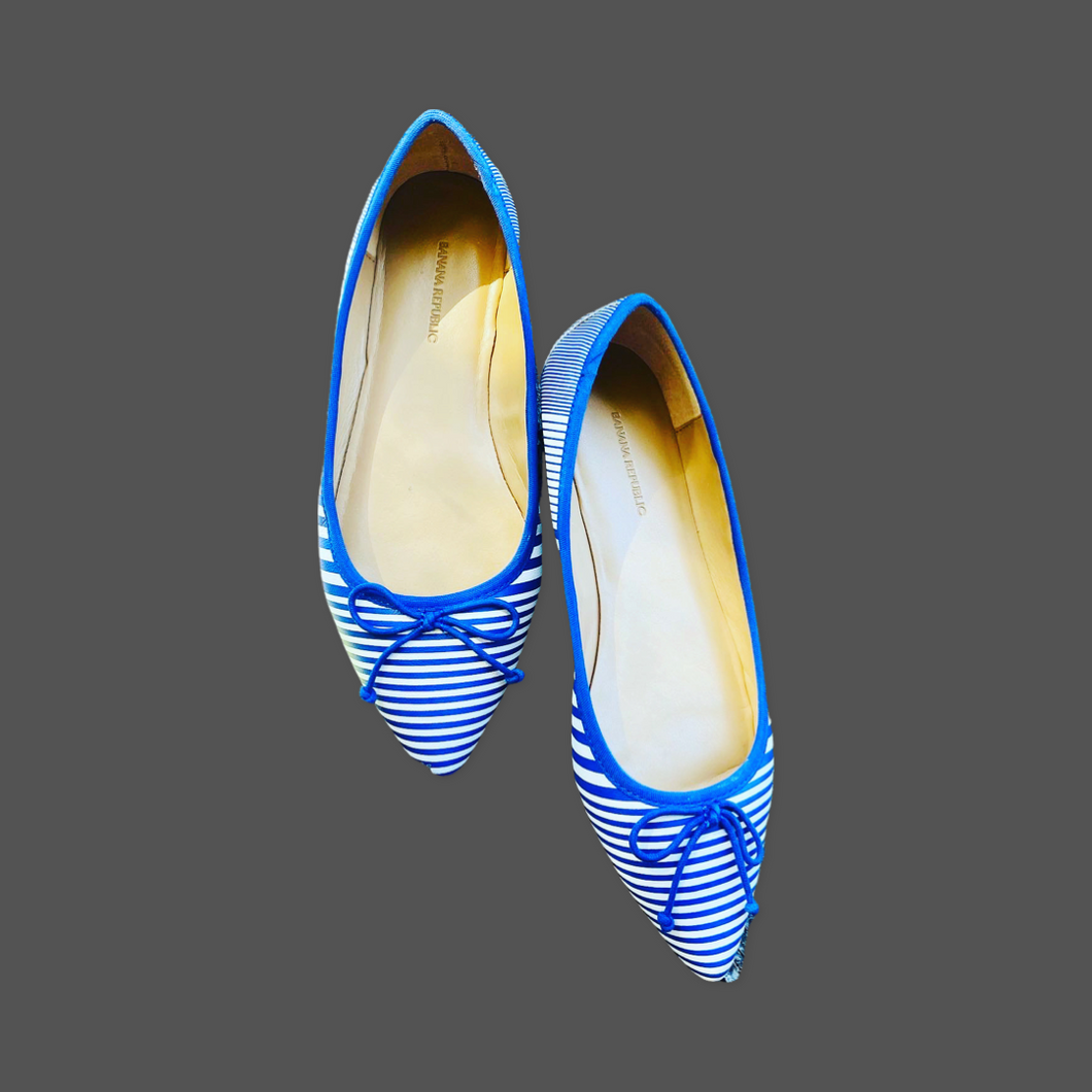 Blue and White Stripe Bow Flat